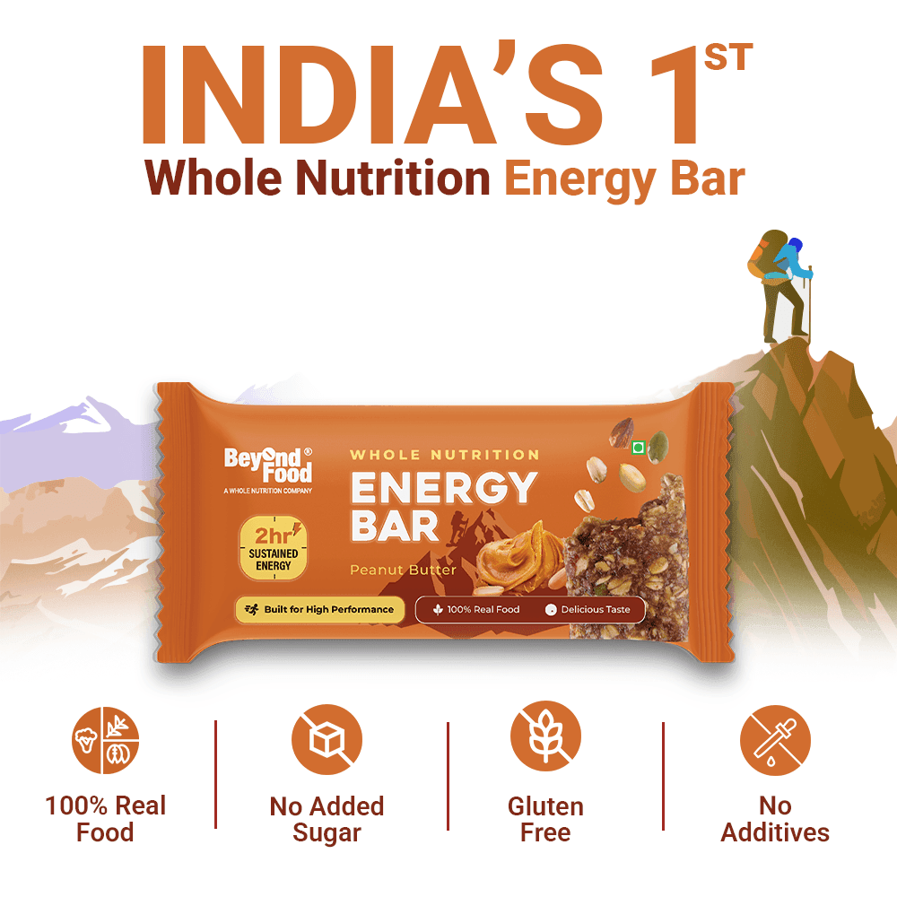 Beyond Food Whole Nutrition Energy Bar – India’s first whole nutrition bar with 100% real food, no added sugar, gluten-free, and no additives.