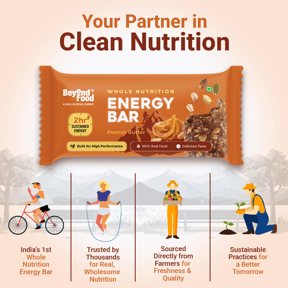 Beyond Food Energy Bar – India’s first whole nutrition bar, trusted for wholesome nutrition, sourced from farmers, with sustainable practices