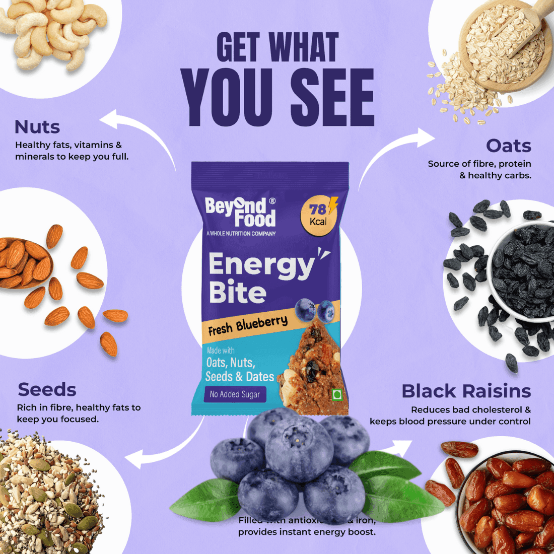 Energy Bites – Fresh Blueberry – Pack of 12