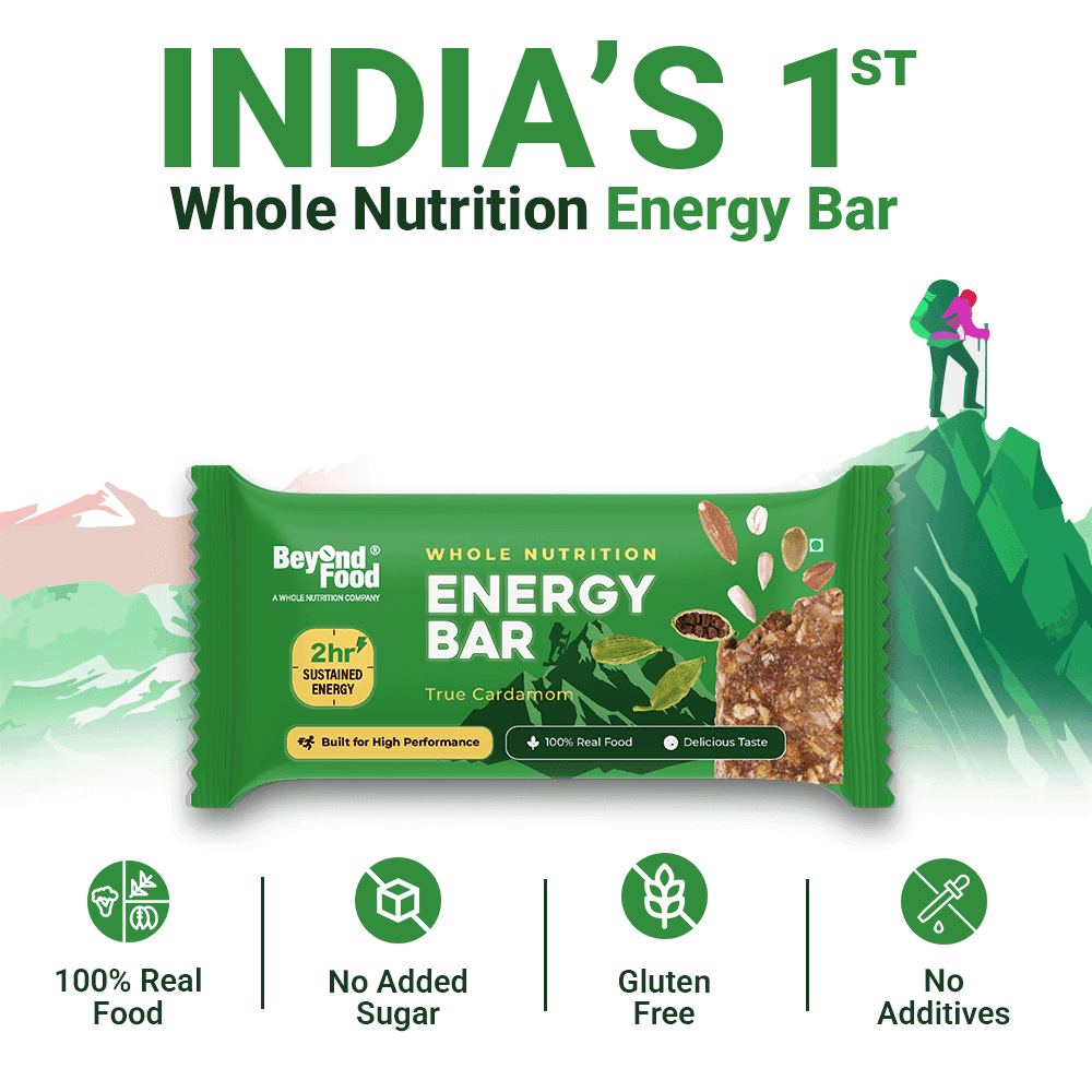 Beyond Food Whole Nutrition Energy Bar – India’s first whole nutrition bar with 100% real food, no added sugar, gluten-free, and no additives.