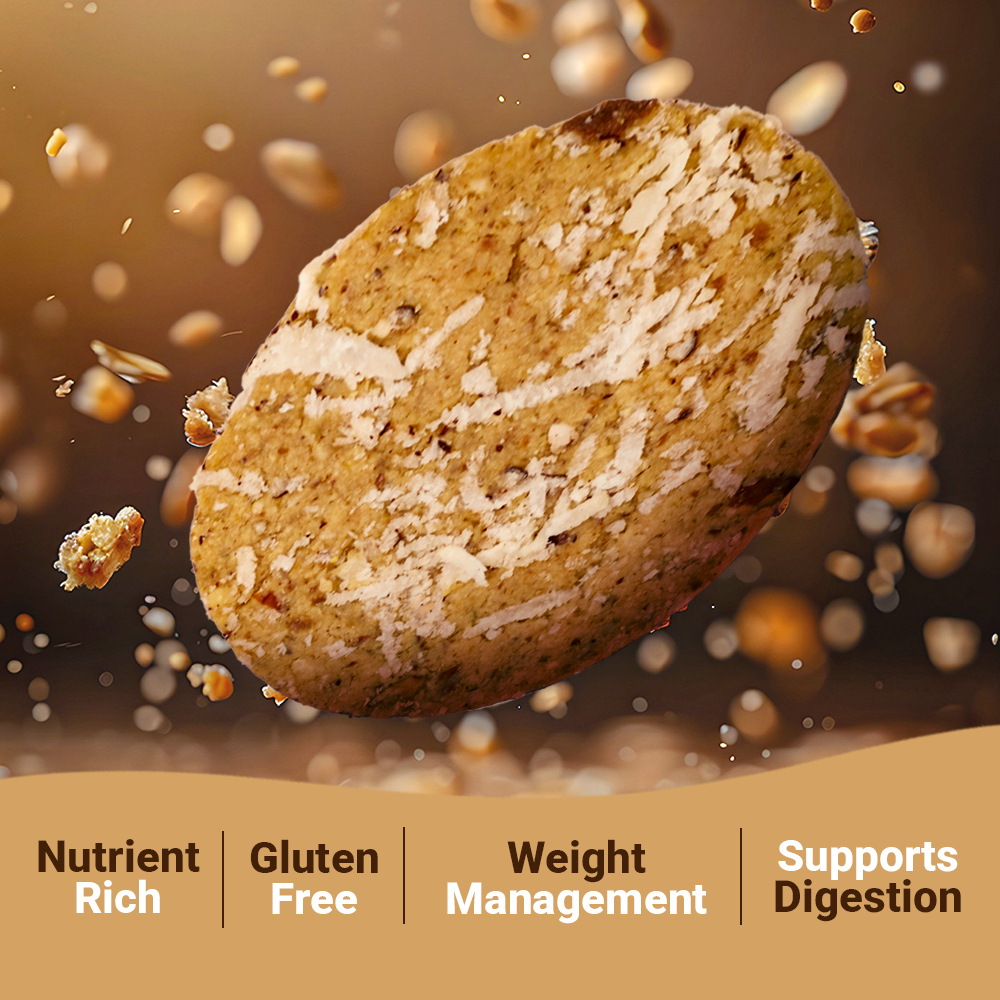 “Close-up of Beyond Food Oatmeal Cookie showing nutrient-rich, gluten-free, high-fiber texture.”