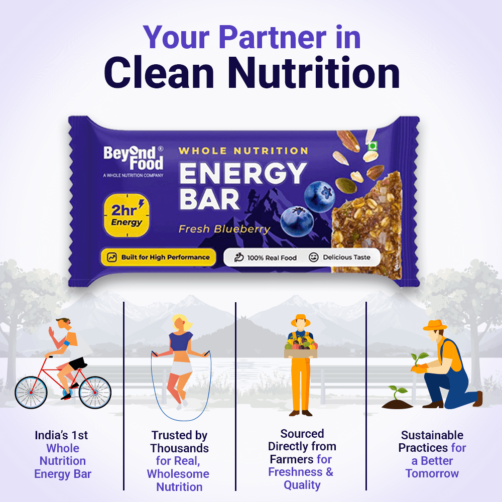 Beyond Food Fresh Blueberry Energy Bar – clean nutrition, trusted by thousands, sustainably sourced from farmers, wholesome snack