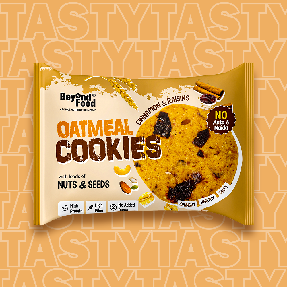 “Close-up of Beyond Food Oatmeal Cookie – nutrient-rich, gluten-free, supports digestion, ideal for weight management.”